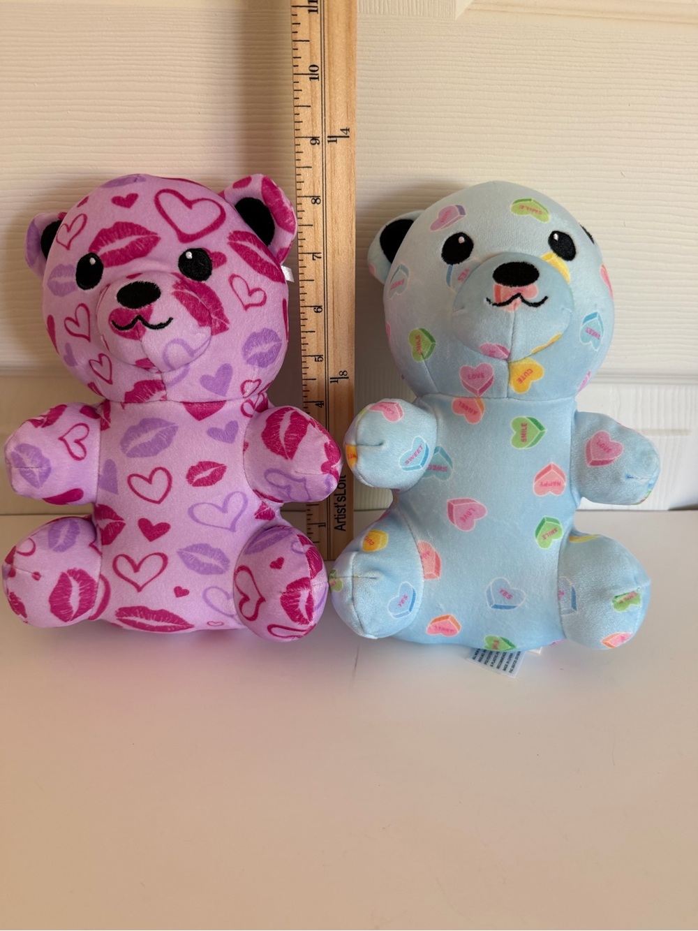 DanDee Pink & Light Blue Heart Print Plush Bears Pair   Gummy Bear style